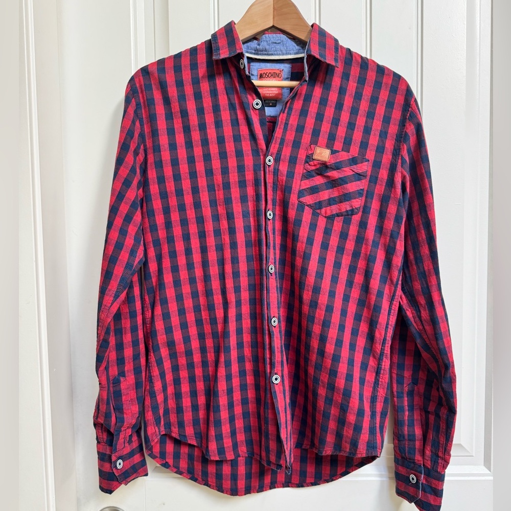 Moschino Scotch & Soda Red and Blue Gingham Slim Fit Button Up Shirt. Size M